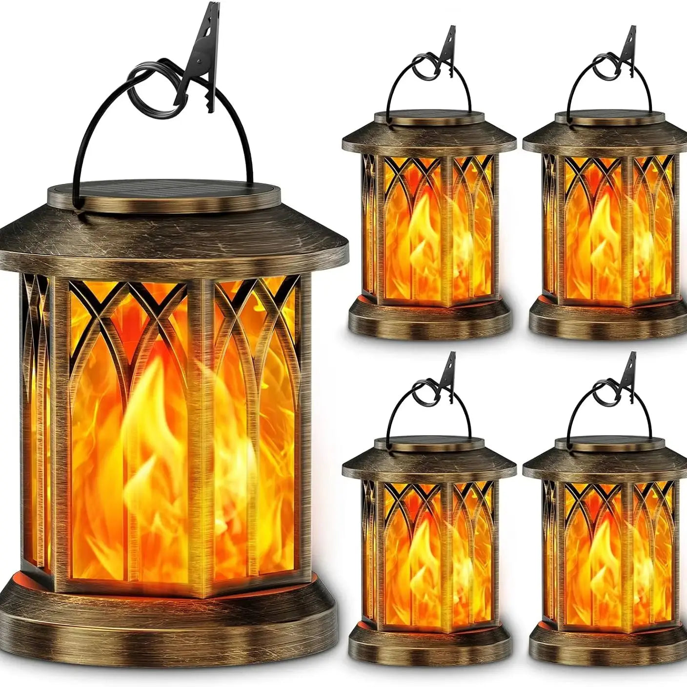 Waterproof Flickering Flame Solar Lantern Outdoor, Auto On/Off Hanging Bronze