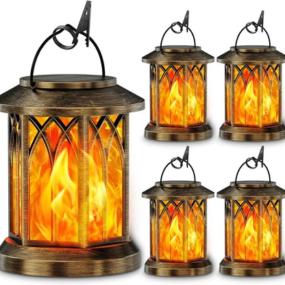 Waterproof Flickering Flame Solar Lantern Outdoor, Auto On/Off Hanging Bronze