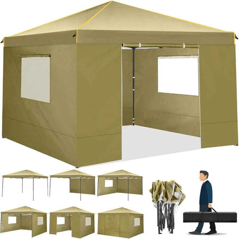 10x10FT Pop Up Canopy Tent with Sidewalls and Roll-up Ventilated Windows with Mosquito net, Outdoor Instant Gazebo