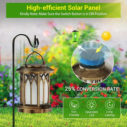 Waterproof Flickering Flame Solar Lantern Outdoor, Auto On/Off Hanging Bronze