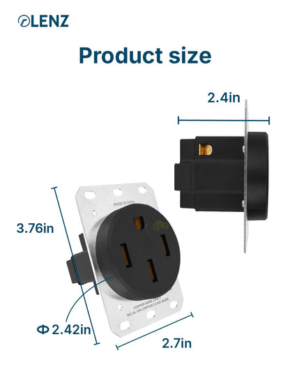 LENZ Heavy Duty NEMA 50 Amp 14-50R UL-Compliant Receptacle Outlet, Industrial Grade 250V, EV Charger Ready Heat Resistant Design for Electric Vehicles & RV Charging