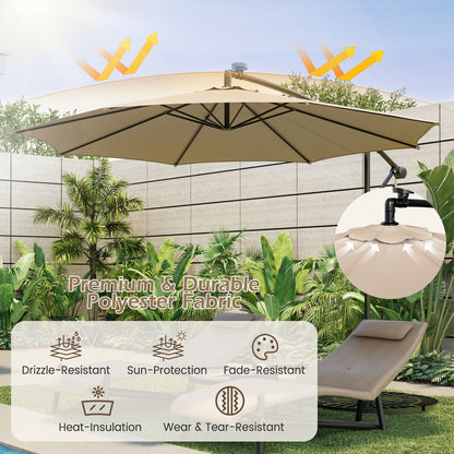 10 Feet Patio Offset Umbrella with 112 Solar-Powered LED Lights
