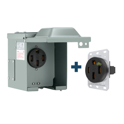 Heavy Duty 50A 14-50R Outlet (for continuous use) with Weatherproof Receptacle Box Bundle: LENZ Heavy Duty 50 Amp 14-50R UL-Compliant Receptacle Outlet + Weatherproof Lockable Receptacle Box + HD Coverplate