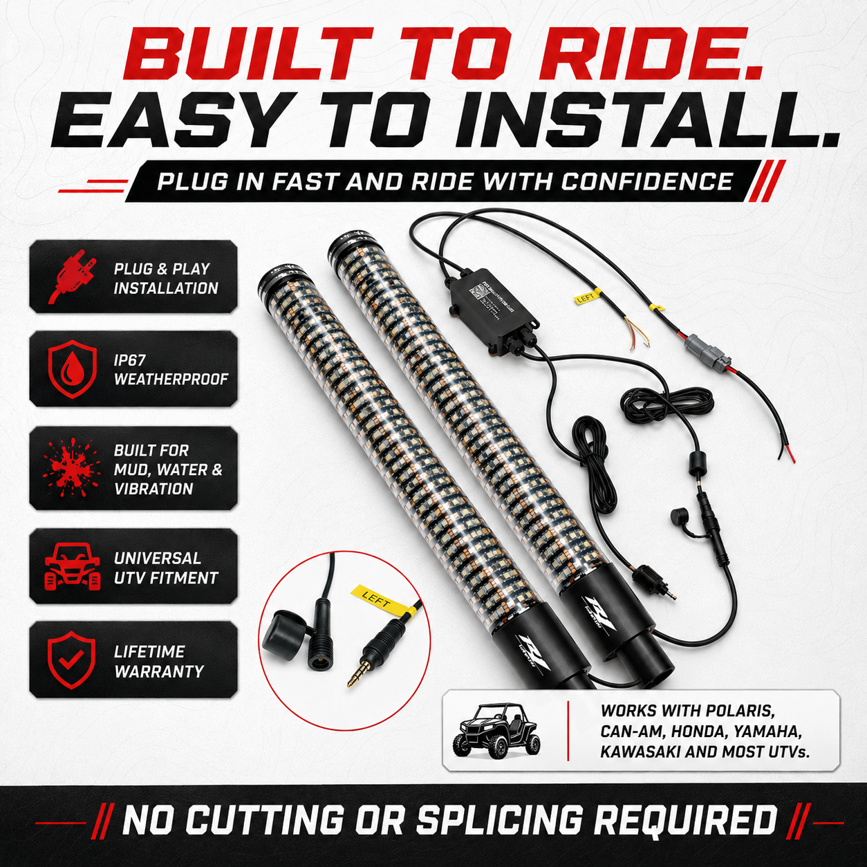 R1 Industries Pro Series LED Light Whips – Bluetooth & RF Remote, IP67, Lifetime Warranty