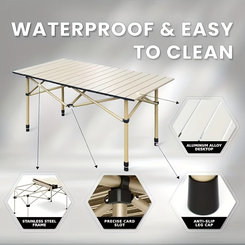 Portable Folding Camping Table for 4-6 People Adjustable Height Picnic BBQ Table