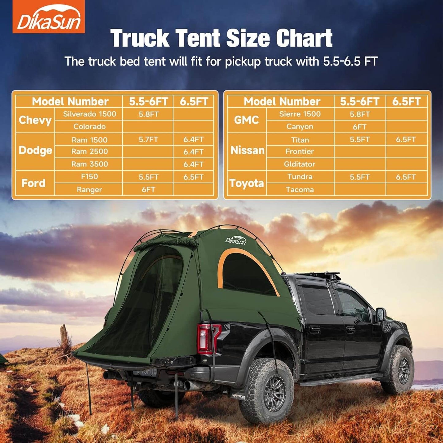 5.5-6.7ft Easy Setup Pickup Truck Bed Tent,Green