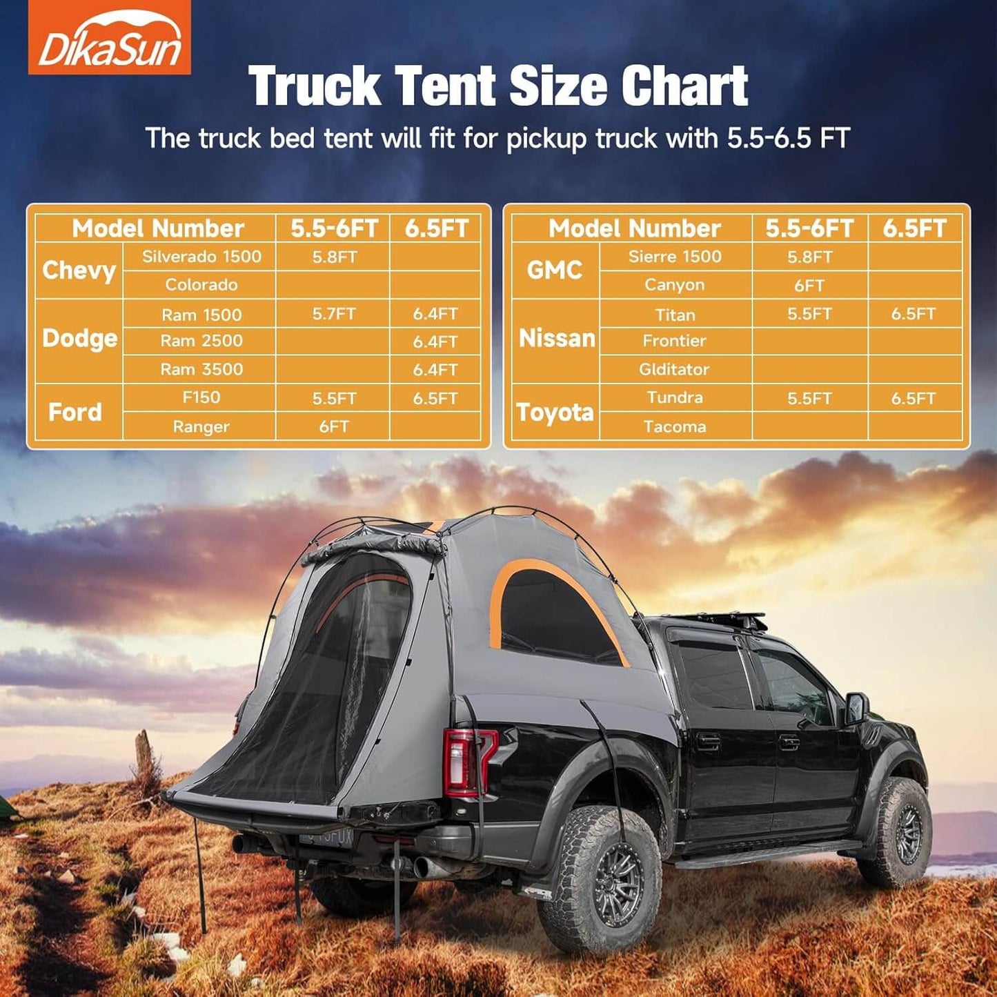 5.5-6.7ft Easy Setup Pickup Truck Bed Tent Gray