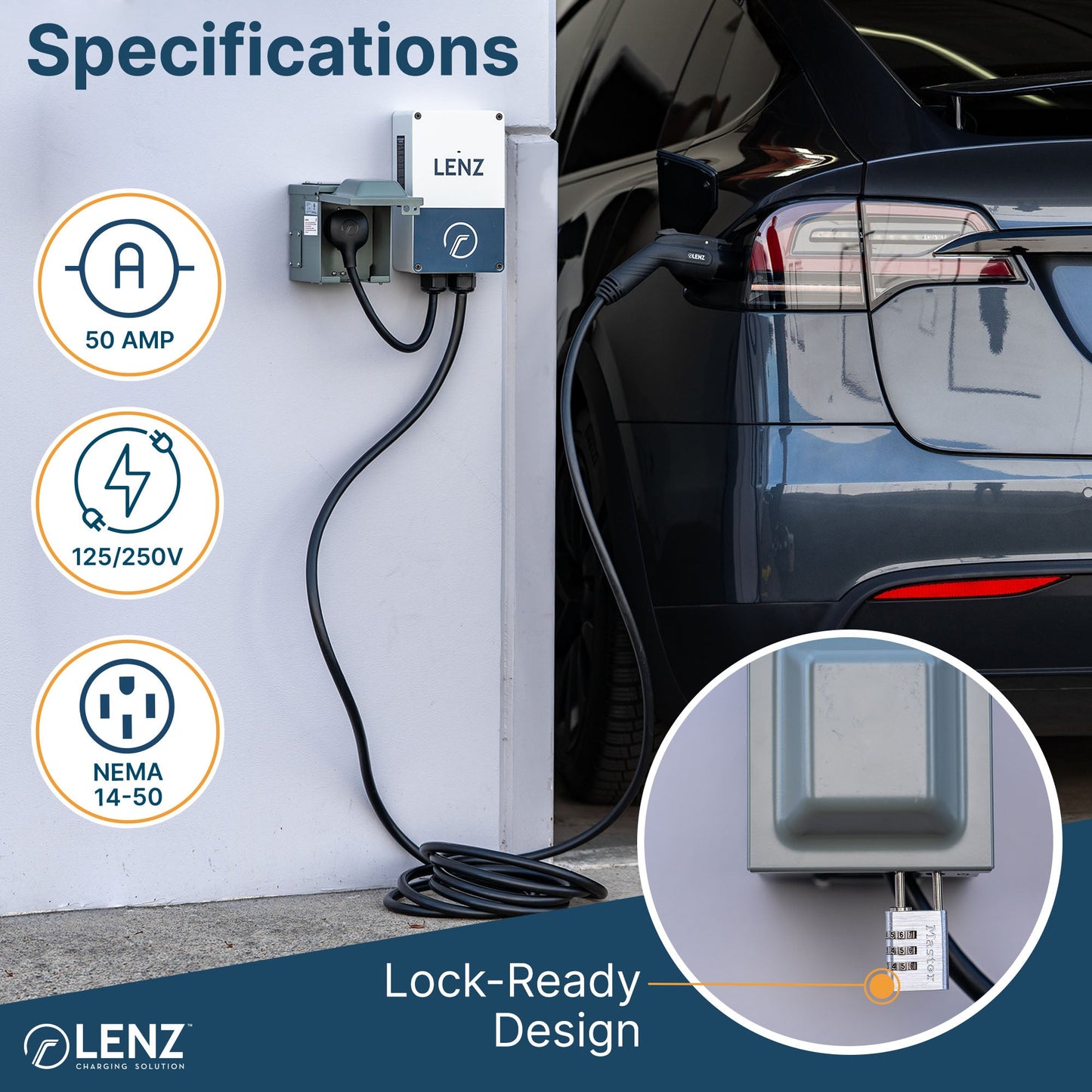 Heavy Duty 50A 14-50R Outlet (for continuous use) with Weatherproof Receptacle Box Bundle: LENZ Heavy Duty 50 Amp 14-50R UL-Compliant Receptacle Outlet + Weatherproof Lockable Receptacle Box + HD Coverplate