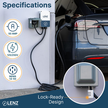 Heavy Duty 50A 14-50R Outlet (for continuous use) with Weatherproof Receptacle Box Bundle: LENZ Heavy Duty 50 Amp 14-50R UL-Compliant Receptacle Outlet + Weatherproof Lockable Receptacle Box + HD Coverplate