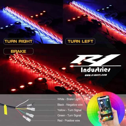 R1 Industries Pro Series LED Light Whips – Bluetooth & RF Remote, IP67, Lifetime Warranty