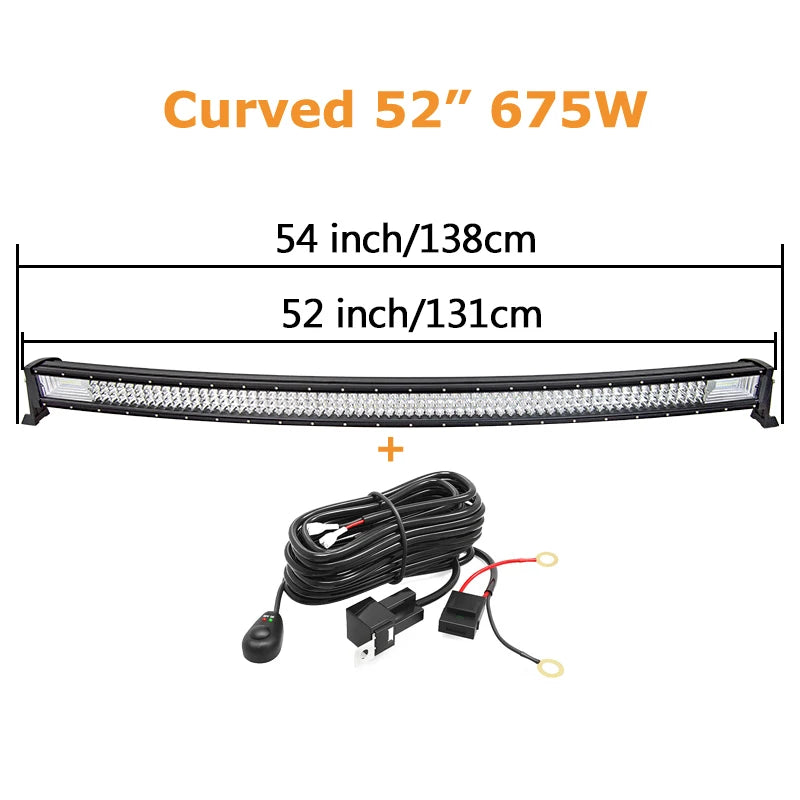 Curved/Straight 22 32 42 52inch 675W 540W Led Light Bar Driving Lights