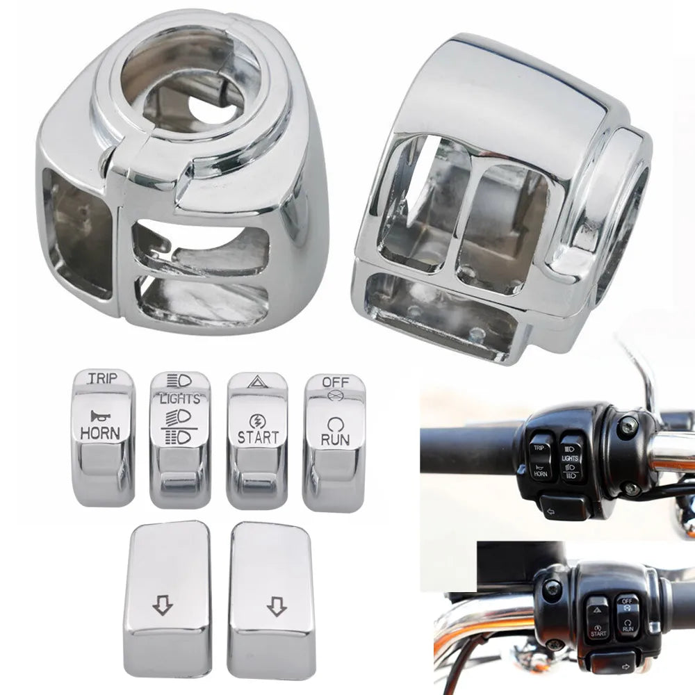 Motorcycle Handlebar Control Switch Housings Chrome Switch Caps Kit Parts For Harley