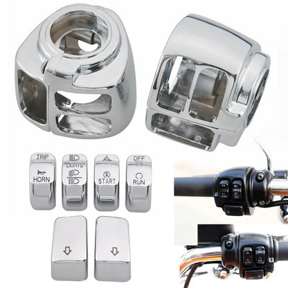 Motorcycle Handlebar Control Switch Housings Chrome Switch Caps Kit Parts For Harley