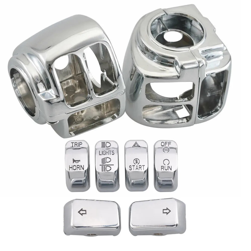 Motorcycle Handlebar Control Switch Housings Chrome Switch Caps Kit Parts For Harley