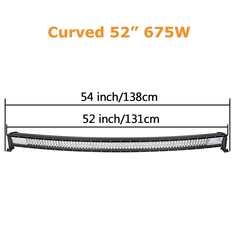 Curved/Straight 22 32 42 52inch 675W 540W Led Light Bar Driving Lights