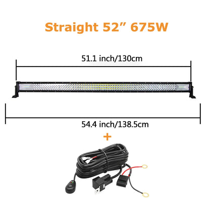 Curved/Straight 22 32 42 52inch 675W 540W Led Light Bar Driving Lights