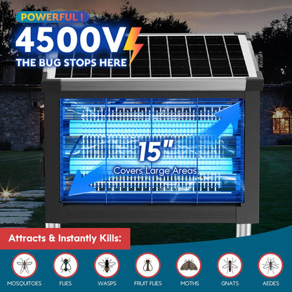 Solar Bug Zapper Outdoor, Wireless Portable Camping Mosquito Zapper 4500V For 3500 Sq.ft with Panel Sensor, Fly Traps with 10FT Extension Cord