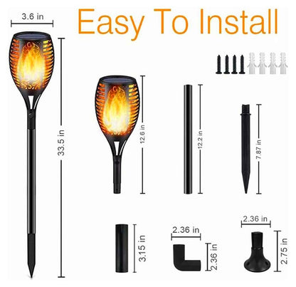 Solar LED Flame Lamp Lawn Flame Flickering Torch Light Outdoor Fire 96 LED Lights 4 Pack