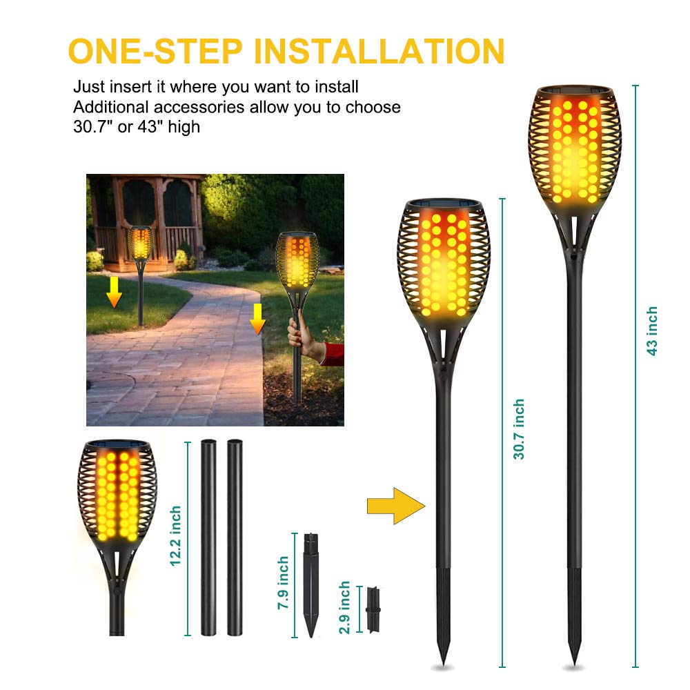 4-Pack Solar Flickering Flames Torch Lights Outdoor Dusk to Dawn Auto On/Off 29 Inch