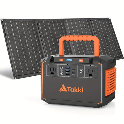 300W Portable Power Station Solar Generator w/ Foldable Solar Panel Camping Backup Power Supply
