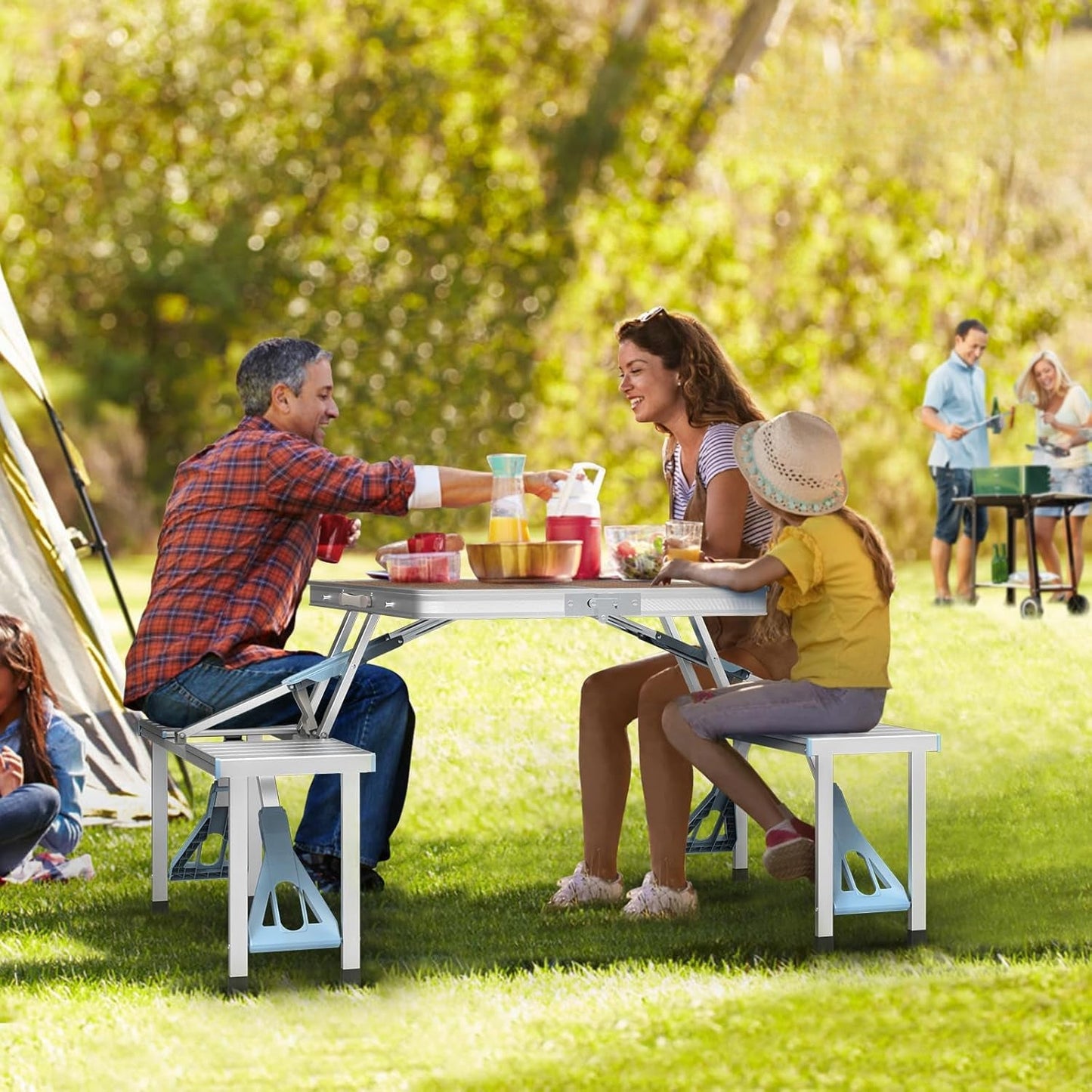4FT Folding Camping Table w/4 Seats Portable Aluminum Table Set