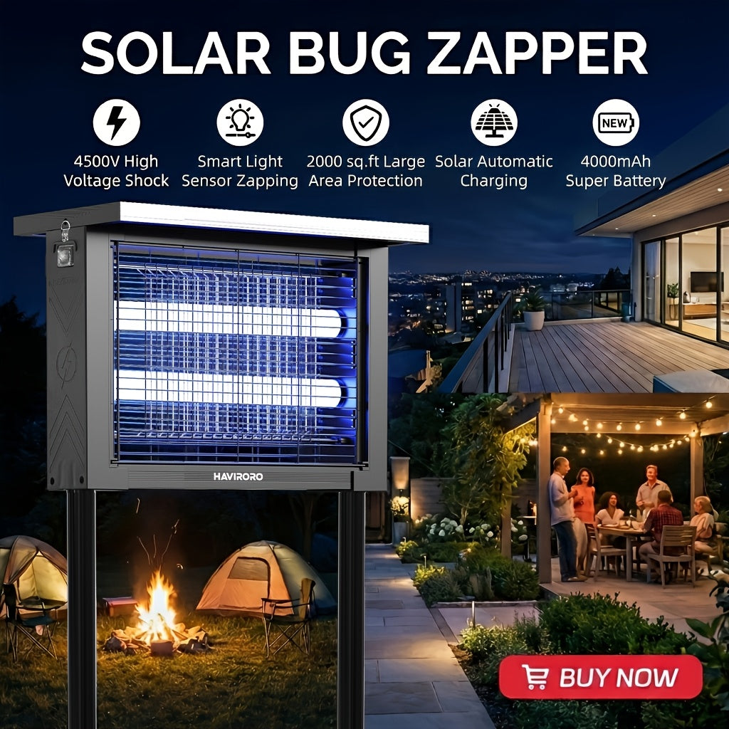 Solar Bug Zapper Outdoor 4500V Electric Mosquito Fly Trap Wireless Portable