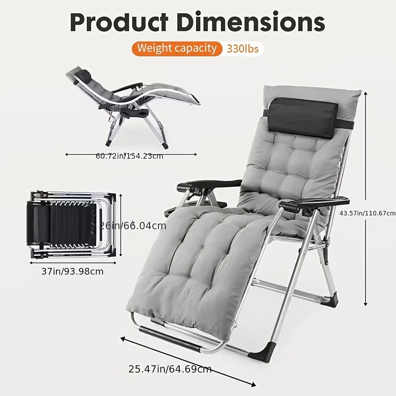 Zero Gravity Recliner Chair Foldable Patio Lounge w/Cup Holder & Cushion