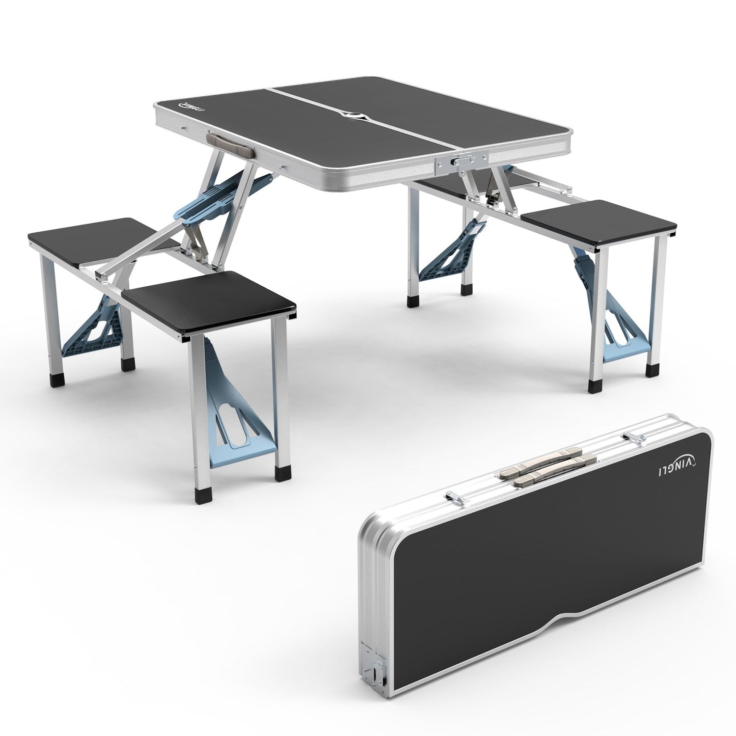 4FT Folding Camping Table w/4 Seats Portable Aluminum Table Set