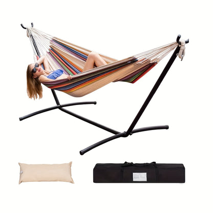 Heavy Duty Double Hammock with Steel Stand 450lbs Portable Outdoor Indoor Blue