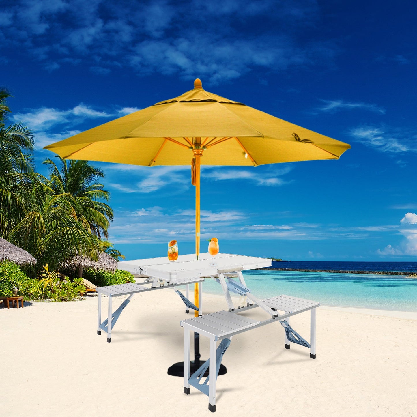 4FT Folding Camping Table w/4 Seats Portable Aluminum Table Set