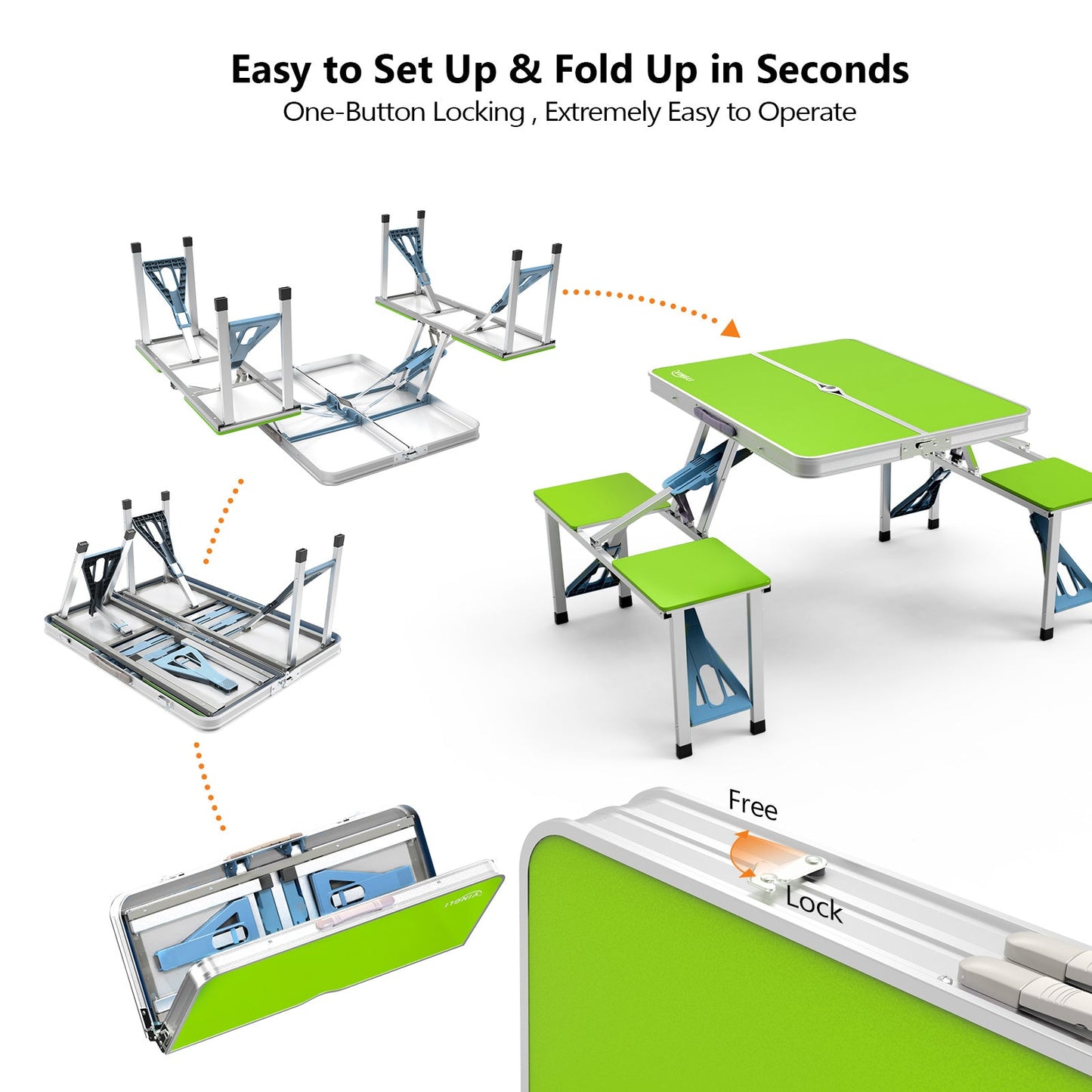4FT Folding Camping Table w/4 Seats Portable Aluminum Table Set