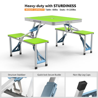 4FT Folding Camping Table w/4 Seats Portable Aluminum Table Set