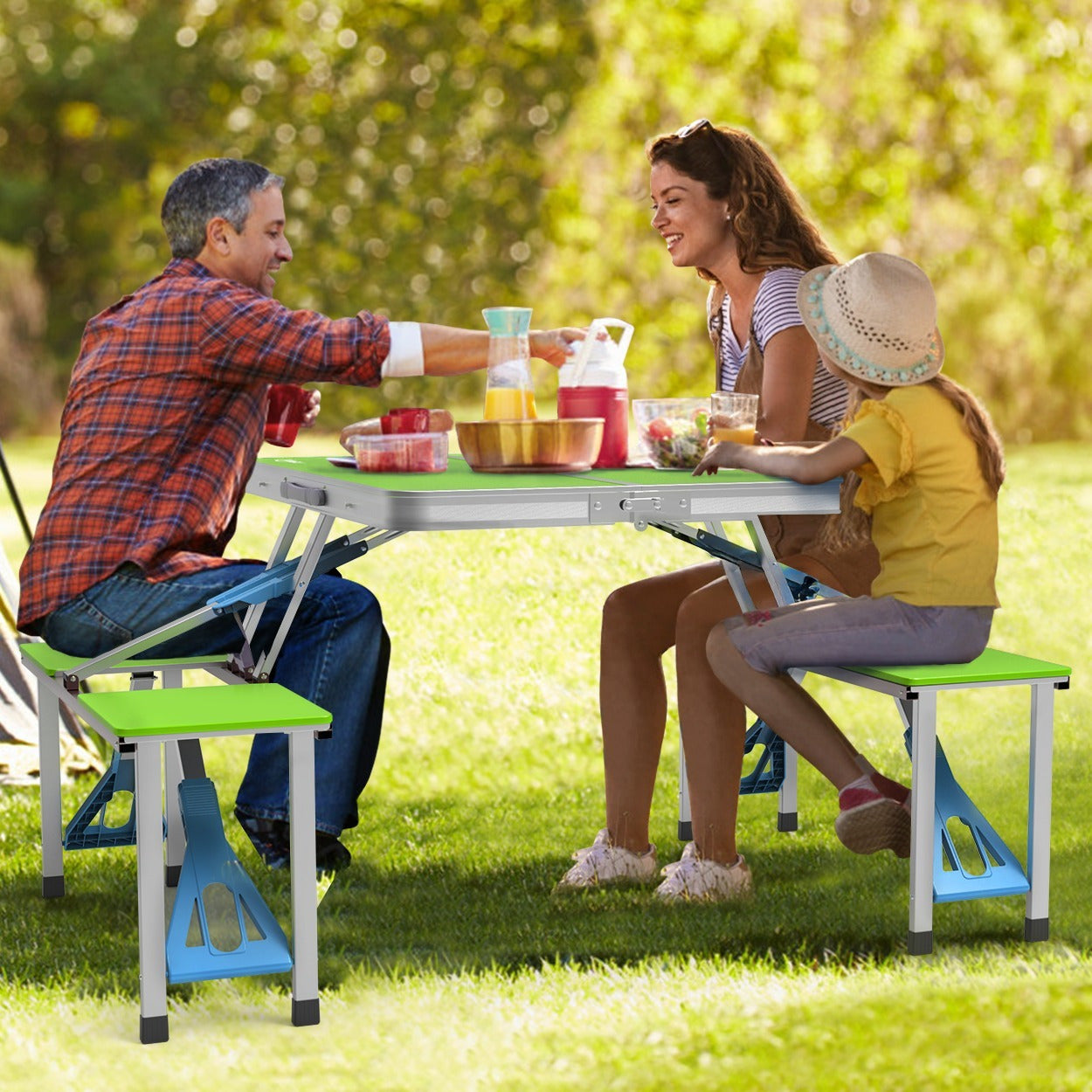 4FT Folding Camping Table w/4 Seats Portable Aluminum Table Set