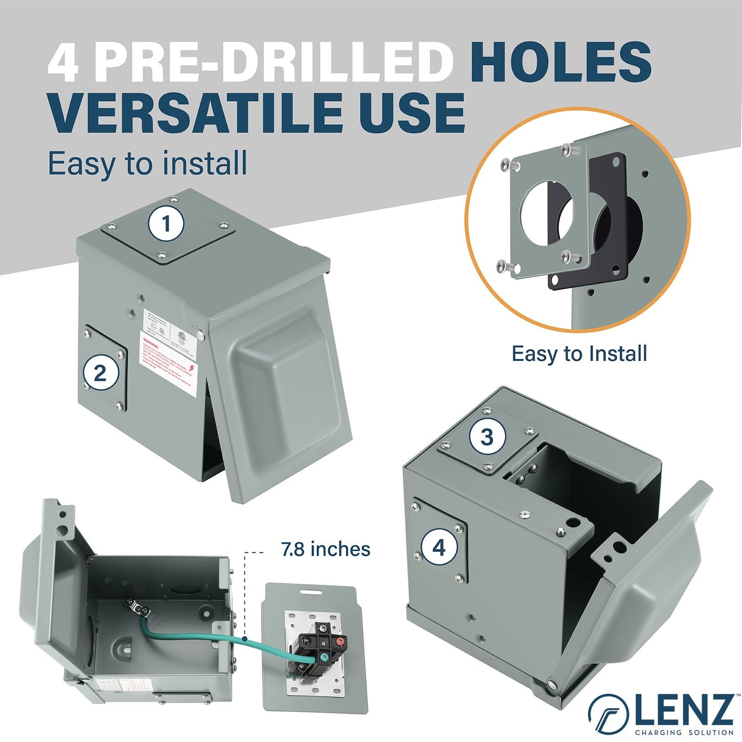 Heavy Duty 50A 14-50R Outlet (for continuous use) with Weatherproof Receptacle Box Bundle: LENZ Heavy Duty 50 Amp 14-50R UL-Compliant Receptacle Outlet + Weatherproof Lockable Receptacle Box + HD Coverplate