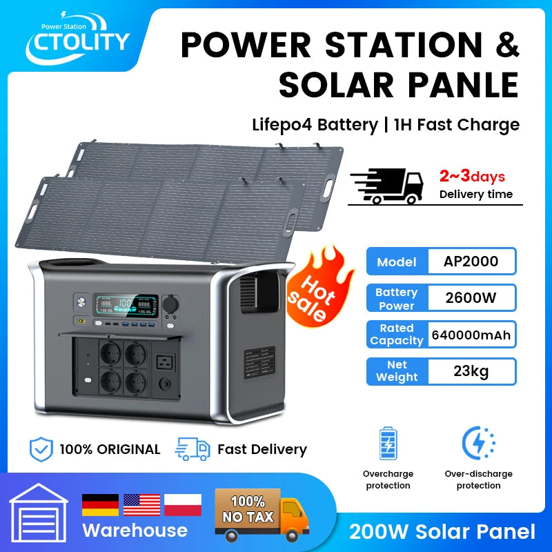 Portable Power Station Solar Generator 1000W 2000w 220V AC Outlets Power Flexible Solar Panel