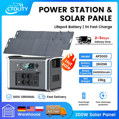 Portable Power Station Solar Generator 1000W 2000w 220V AC Outlets Power Flexible Solar Panel