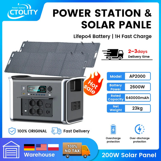 Portable Power Station Solar Generator 1000W 2000w 220V AC Outlets Power Flexible Solar Panel