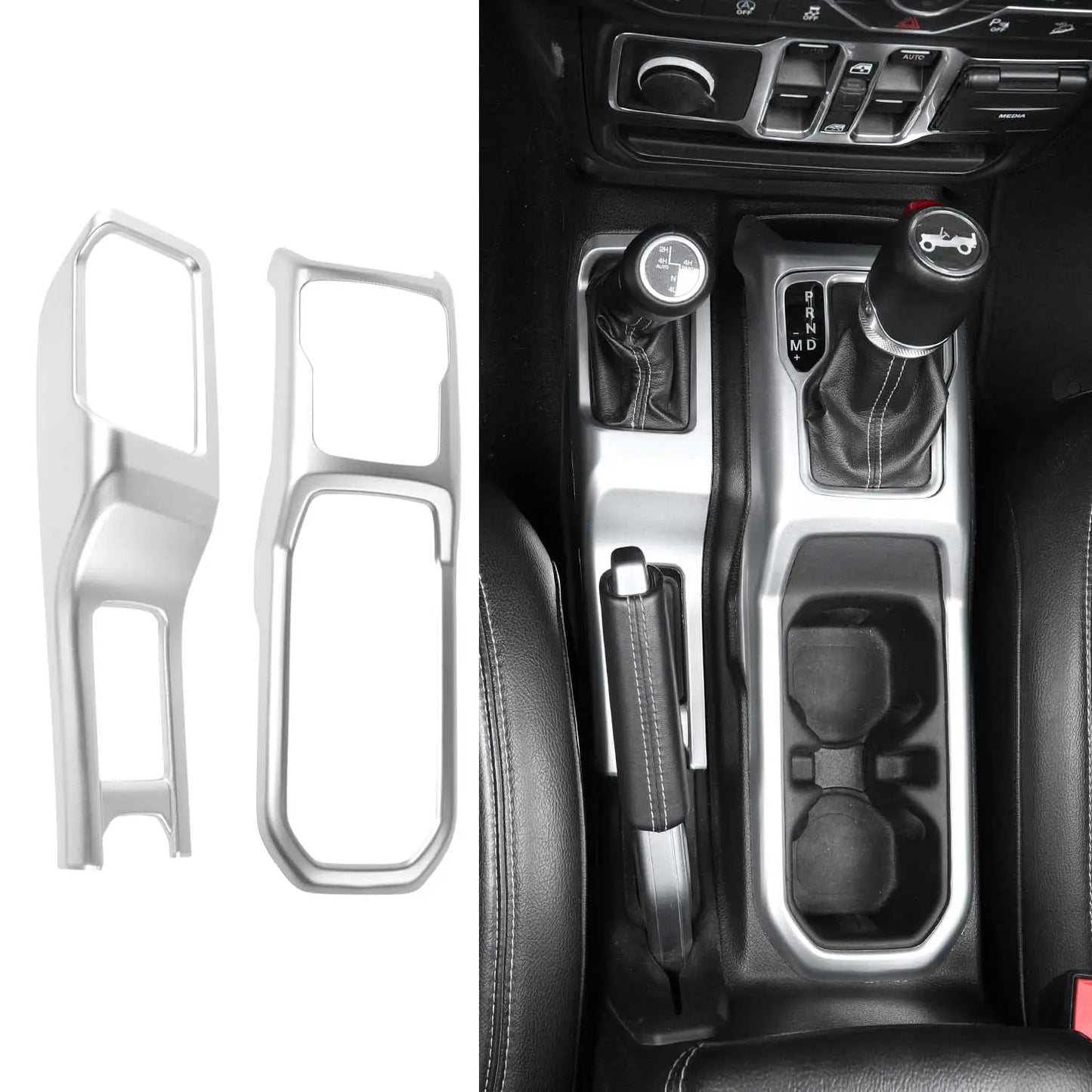 Red Glossy Center Console Trim Kit For Gear Shift And Cup Holder Area Compatible With Jeep JL JLU Gladiator JT 2018–2024