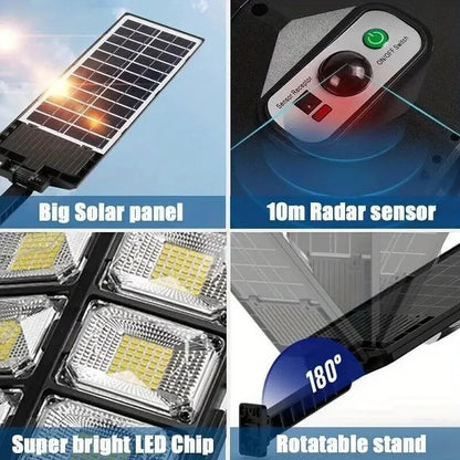 LED Solar Street Wide Angle Motion Sensor, Remote Control, Energy-Efflcient, Waterproof
