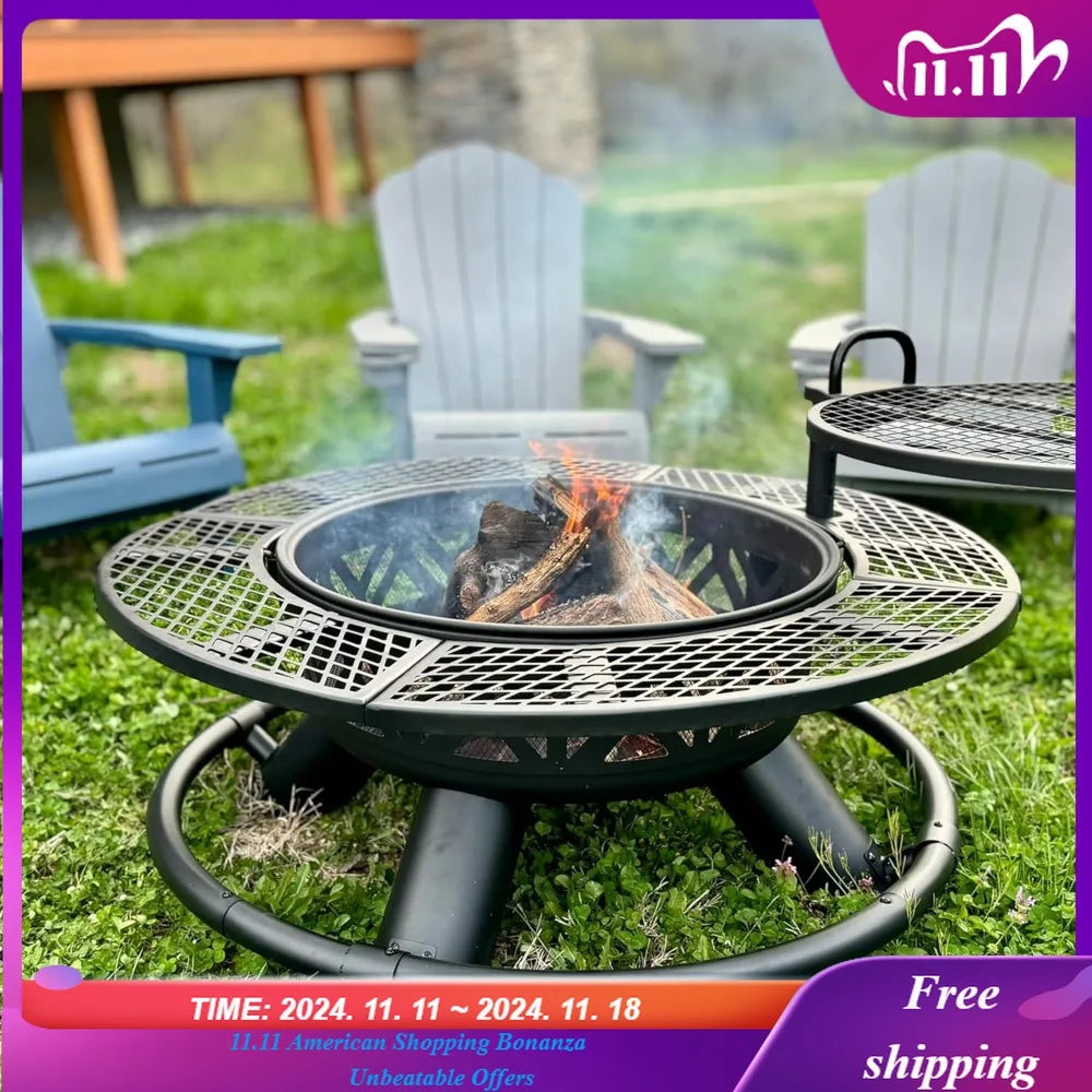 47" Outdoor Fire Pit with Adjustable Grill, 2-in-1