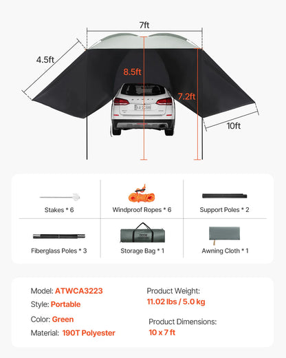 Vehicle  Retractable Car Side Awning Car Waterproof Storage Bag  Suitable for Truck SUV Van Campers