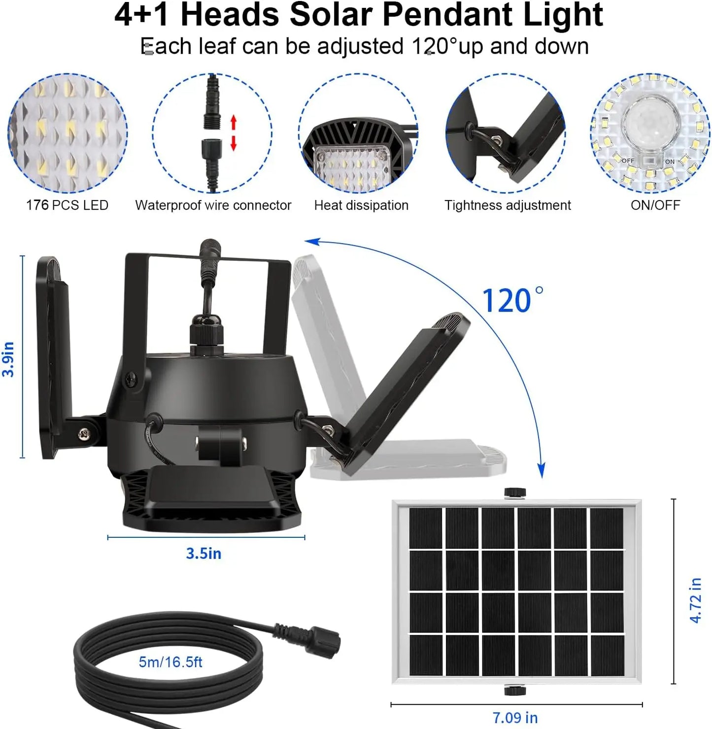 Solar Shed Light with Motion Sensor,LED, 4 Heads, Remote Control for Indoor Outdoor Use