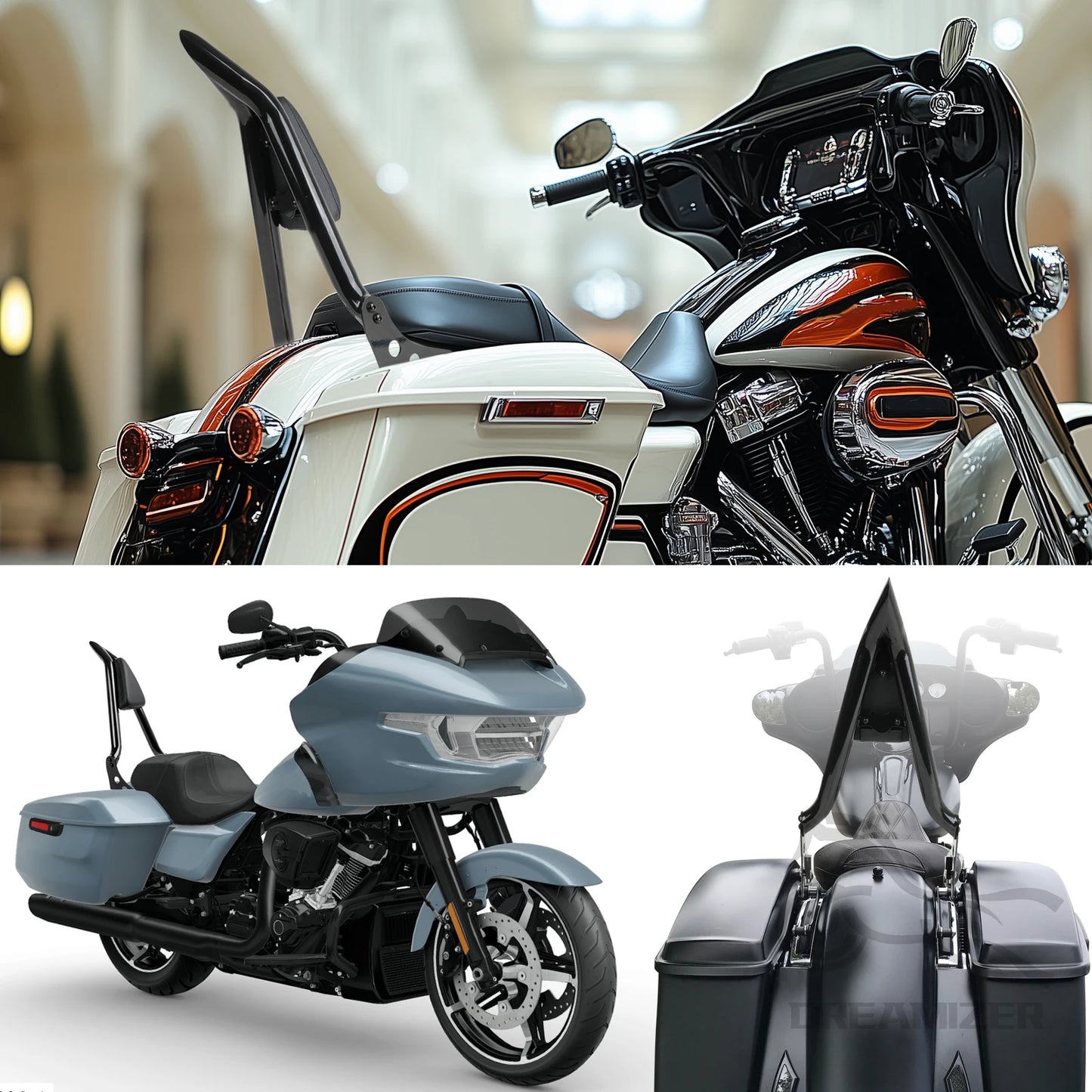 Motorcycle 22'' Black Detachable Backrest For Harley Touring Electra Street Glide FLHR 09-2023