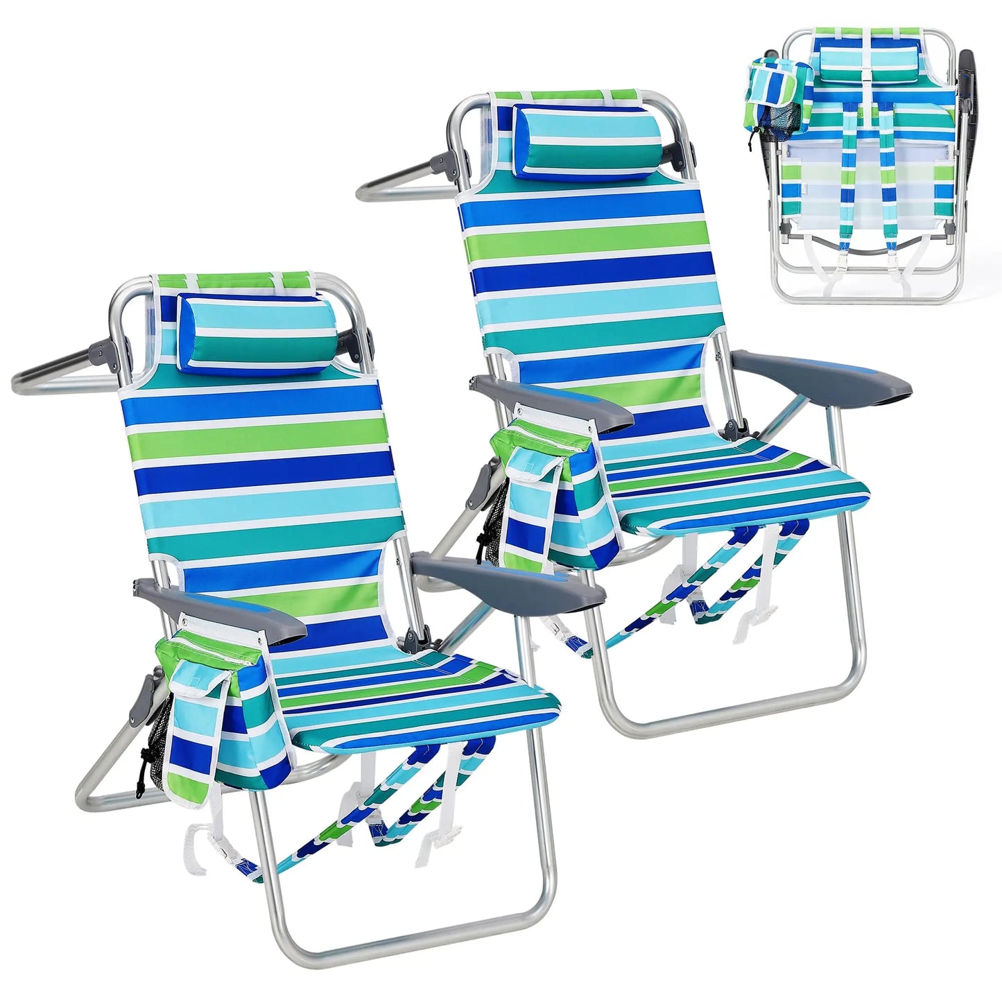 2 Pack  Folding Camping Chair With Cooler Pouch Cup Holder