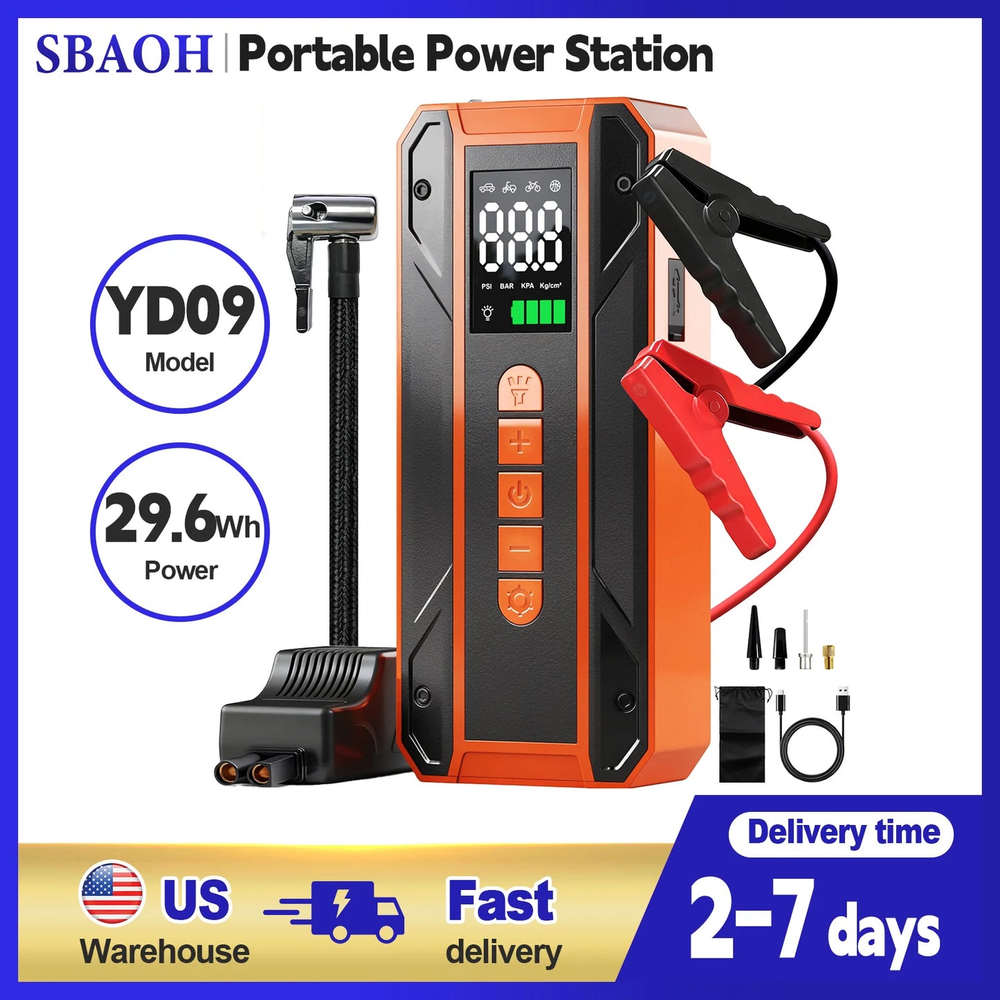3000A Jump Starter & 150PSI Cordless Air Pump Combo- Portable Power with LED Light