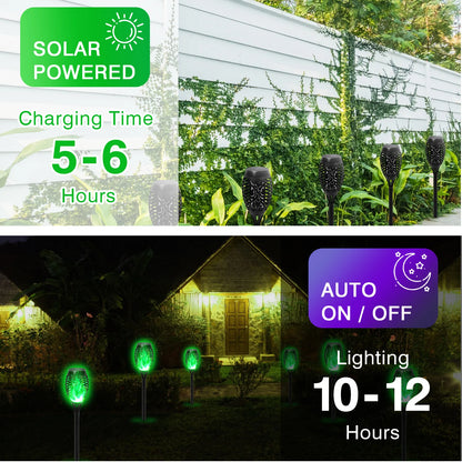 Green Solar Flame Light Outdoor with Flickering Flame Waterproof