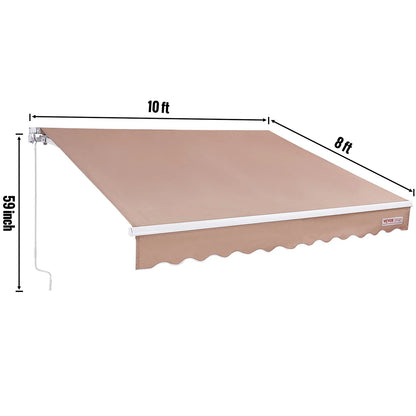 Manual Retractable Outdoor Awning Sun Shade Water-Resistant Polyester
