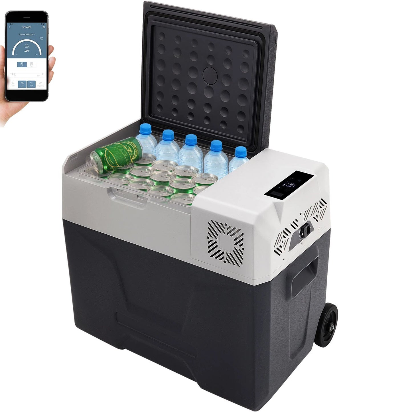 Car Refrigerator, 12V Car Fridge, -4℉-50℉ Adjustable Range,12/24V DC and 100-240V AC Compressor Cooler for Outdoor
