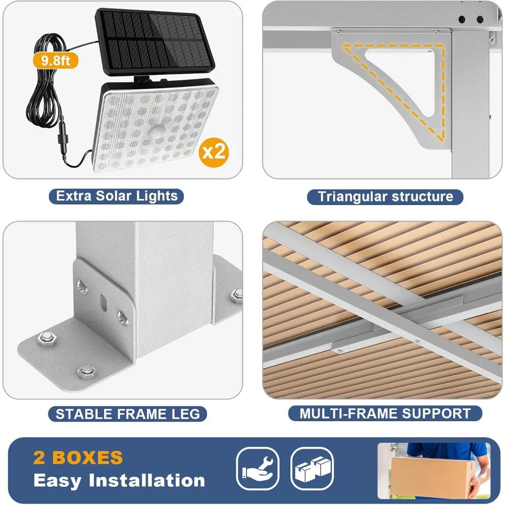 10' x 14' Wall Mounted Lean to Metal Awnings with Sloped Roof, White Outdoor