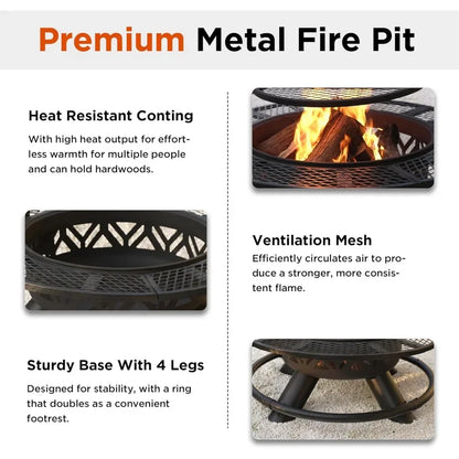 47" Outdoor Fire Pit with Adjustable Grill, 2-in-1
